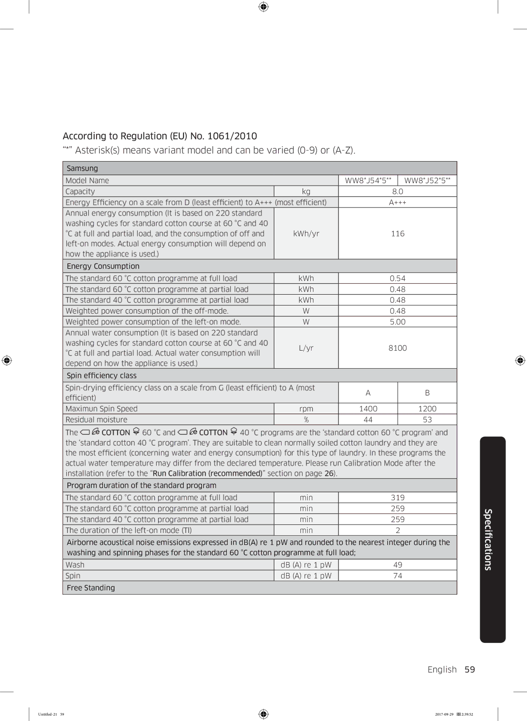 Samsung WW70J5355MW/AD, WW70J5355FW/AD manual English 59  